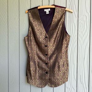 VTG Ann Taylor Jacquard Waistcoat Longline Dark Academia Vest